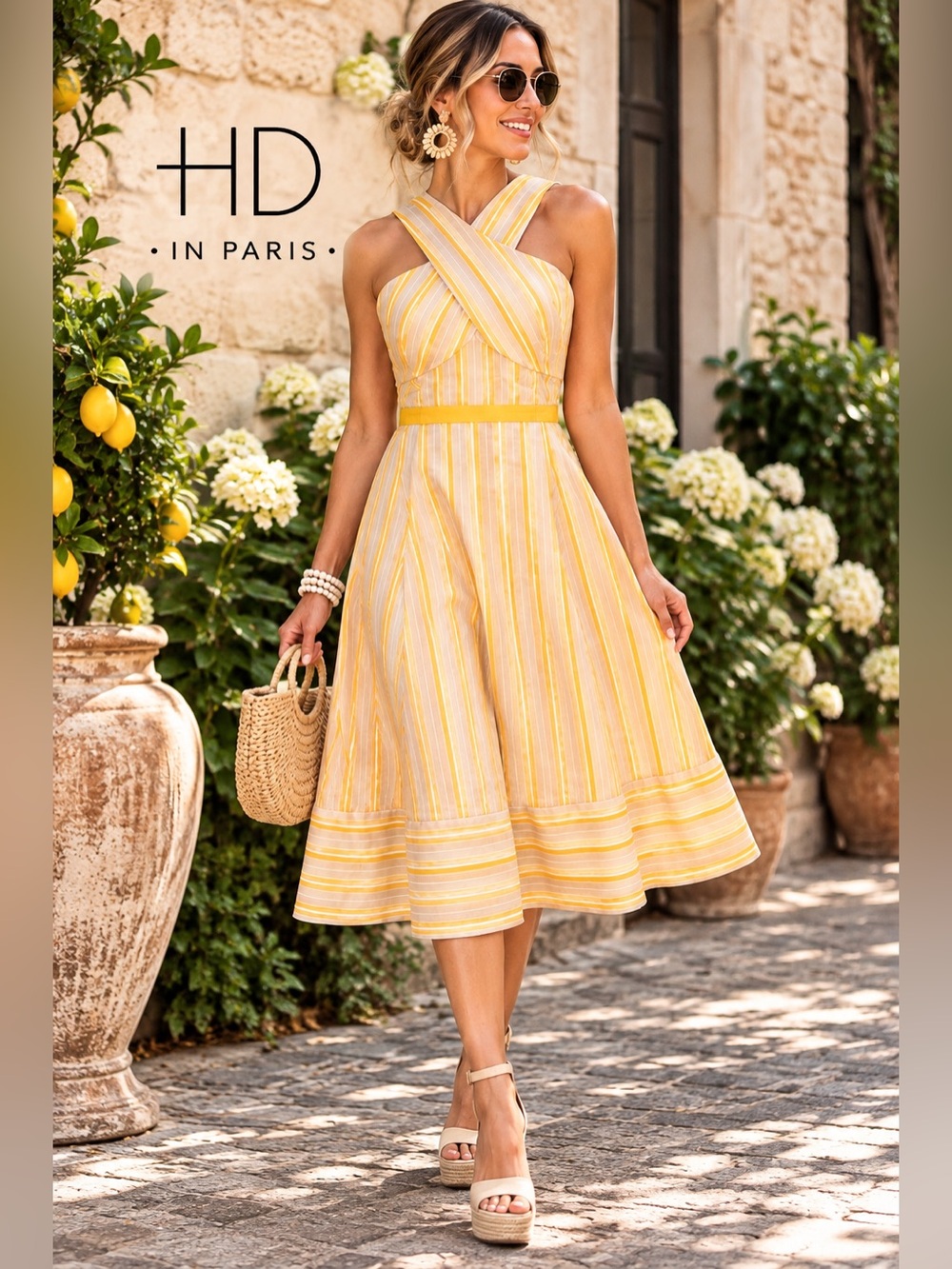 Anthro’s HD in Paris,Asbury Park Crisscross Halter Fit& Flare Midi Dress Size 10